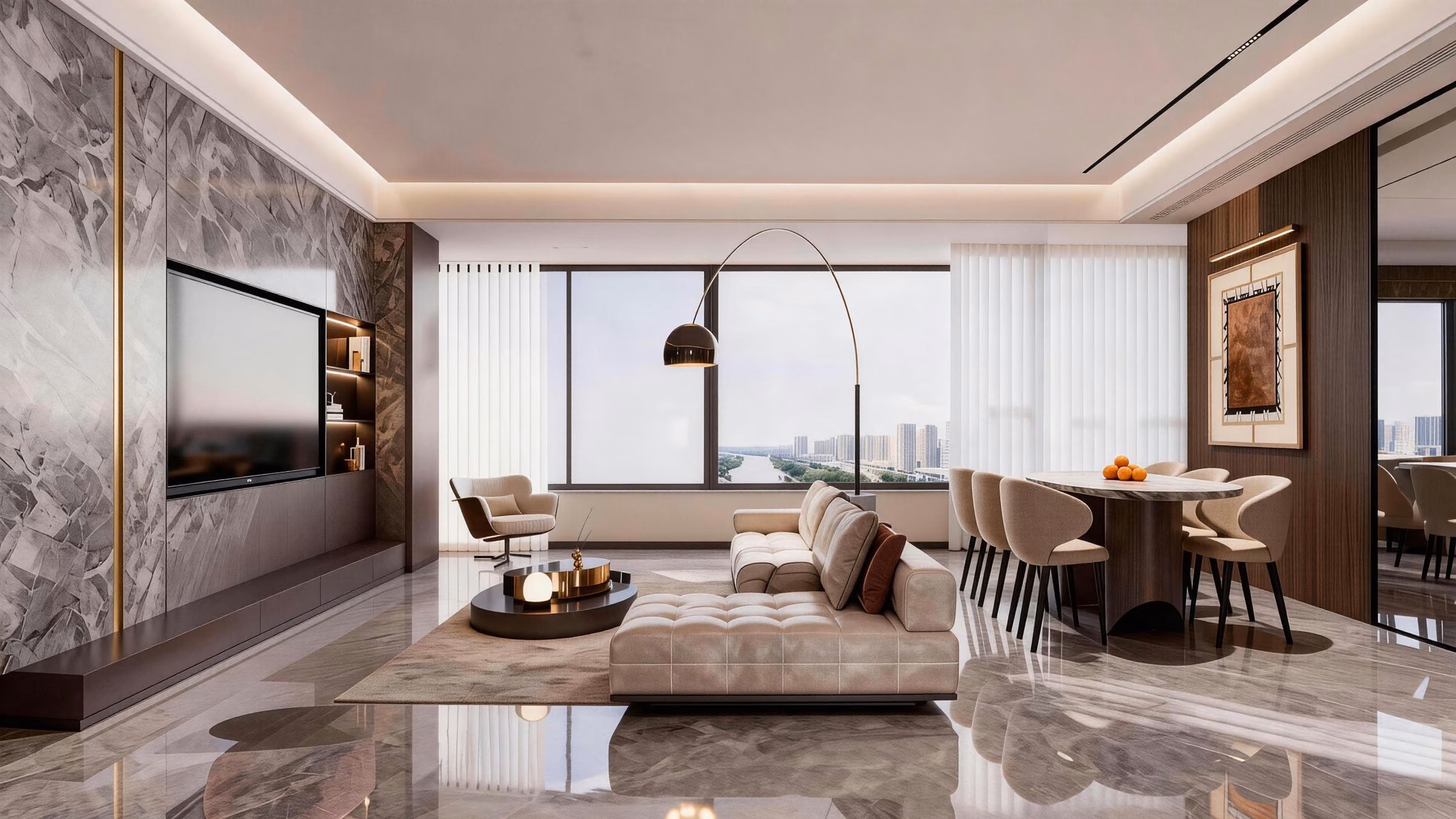 Fully-fitted interiors open onto floor-to-ceiling windows framing the Kuala Lumpur skyline — designed for everyday living and effortless entertaining.